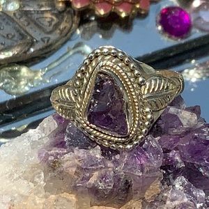 BOUTIQUE ROUGH AMETHYST 925 SILVER RING, SIZE 8